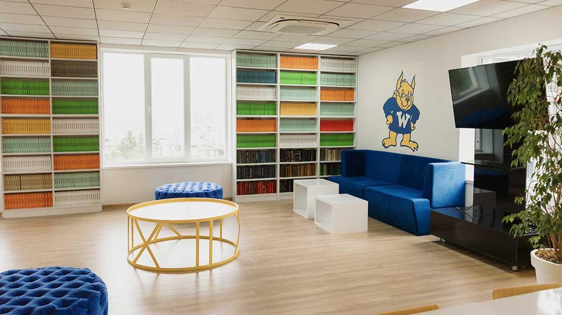 The lounge area at Webster Tbilisi offers a nice place to relax or study. 